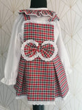 Red Checked Pinafore Dress Set
